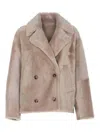 Yves Salomon Beigedouble-breasted Fur Jacket In Lambskin Woman In Grey