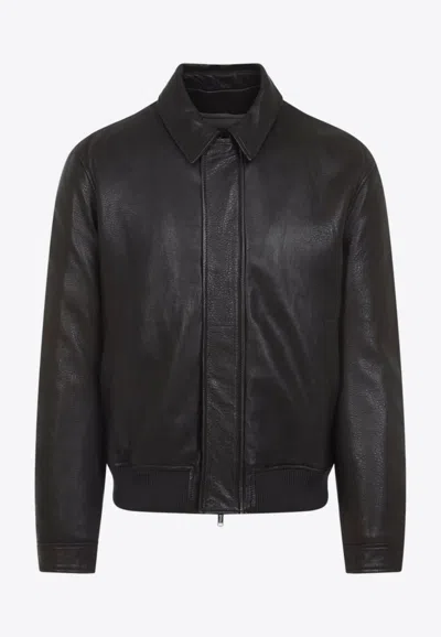 Yves Salomon Lamb Leather Jacket Long Sleeves Collar In Black
