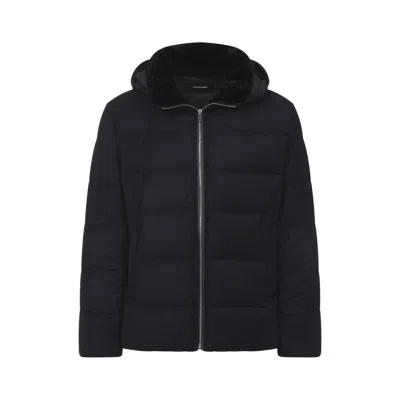 YVES SALOMON NAVY BLUE HOODED JACKET