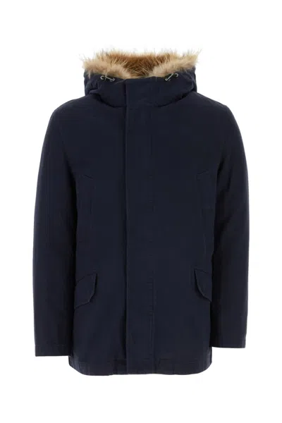 Yves Salomon Navy Fur-trim Hooded Parka In Navy Blue