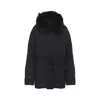 Yves Salomon Doudoune Short Down Jacket With Fur Inserts And Belt In Black