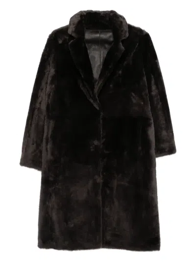 Yves Salomon Notched-collar Coat In Brown