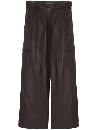Yves Salomon Nubuck Leather Wide-leg Cargo Pants In Brown