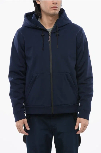 Yves Salomon Nylon Blend Solid Color Jacket With Hood In Blue