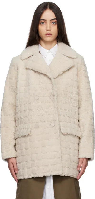 Yves Salomon Off-white Check Coat In A1006 Meringue