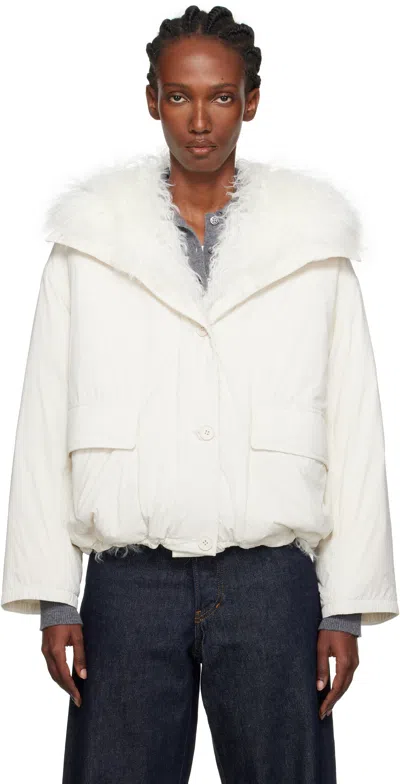 Yves Salomon Off-white Cropped Shearling & Down Jacket