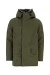 Yves Salomon Fur Trim Hooded Long Length Coat In Olive
