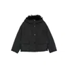 Yves Salomon Short Ultra-light Down Jacket With Curly Lambskin Trim In Black