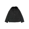 Yves Salomon Short Ultra-light Down Jacket With Curly Lambskin Trim In Black