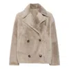 Yves Salomon Beigedouble-breasted Fur Jacket In Lambskin Woman In Grey