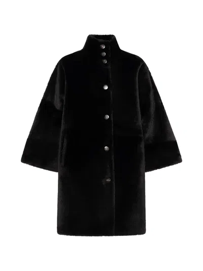 Yves Salomon Oversized Shearling Coat In Blue