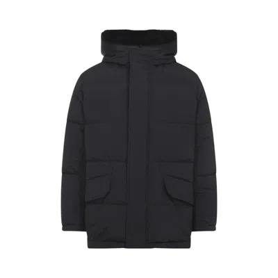 YVES SALOMON PADDED BLACK DOWN JACKET WITH HIGH COLLAR AND CONCEALED ZIP