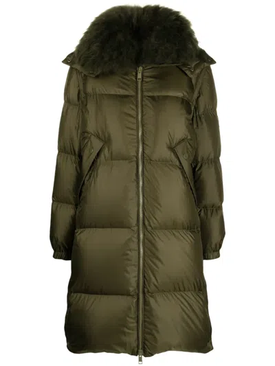 Yves Salomon Padded-design Long-sleeve Coat In Green
