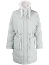 Yves Salomon Padded Drawstring Midi Coat In Blue