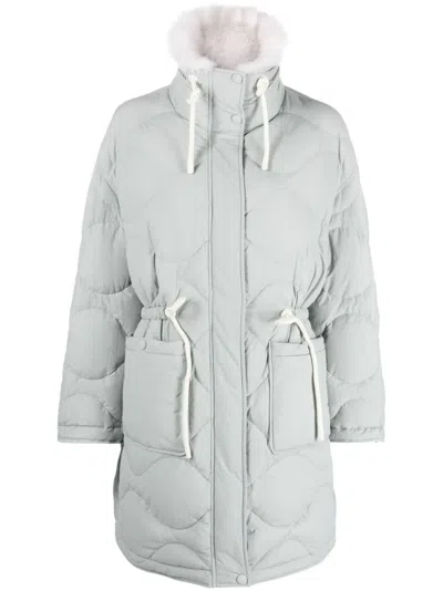 Yves Salomon Padded Drawstring Midi Coat In Blue
