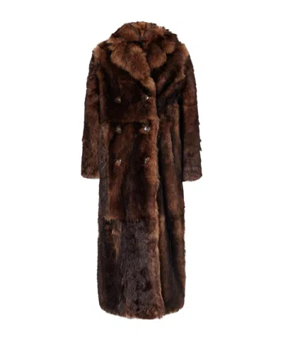 Yves Salomon Paneled Double-breasted Shearling Coat In Brown
