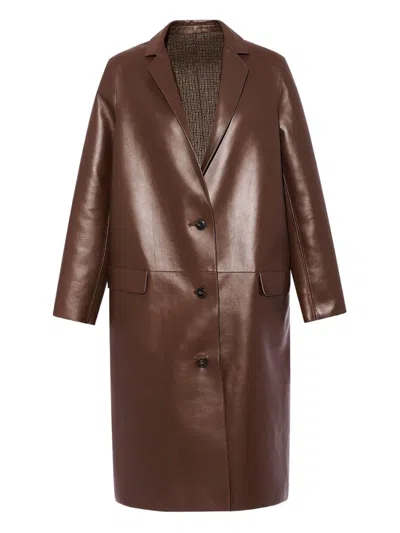 Yves Salomon Panelled Leather Coat In Brown