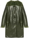 Yves Salomon Green Patent Merino Straight Shearling Coat In 绿色