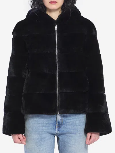 Yves Salomon Reversible Green Fur In Black