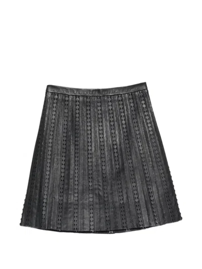 Yves Salomon Perforated Leather Midi Skirt In Black