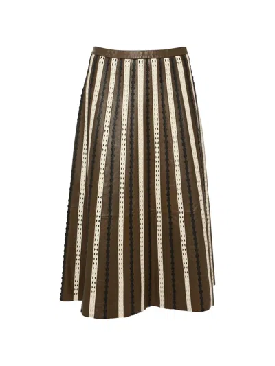 Yves Salomon Perforated Leather Midi Skirt In Brown