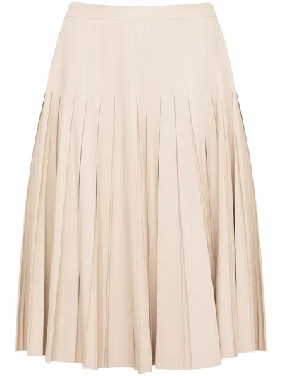 Yves Salomon Pleated Leather Midi Skirt In Neutral