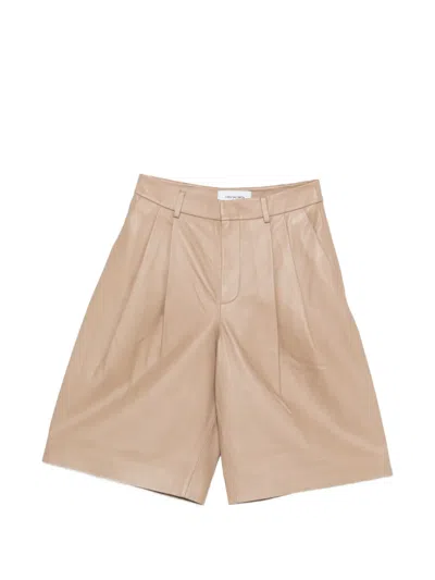 Yves Salomon Pleated Leather Shorts In Brown
