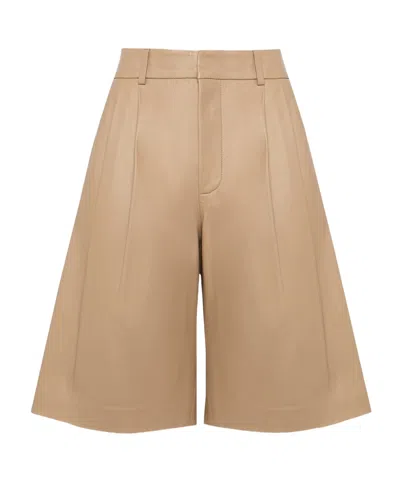 Yves Salomon Pleated Leather Shorts In Gold