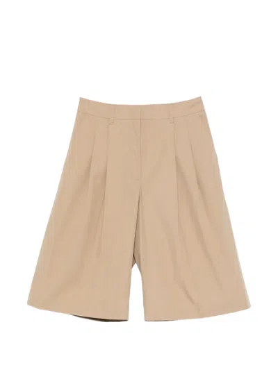 Yves Salomon Leather Bermuda Shorts Pleated Tailored Style In Brown