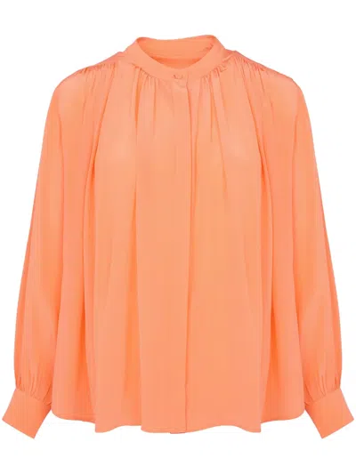 Yves Salomon Pleated Silk Shirt In Orange