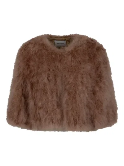 Yves Salomon Plumes Silk Jacket In Brown