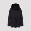 Yves Salomon Doudoune Short Down Jacket With Fur Inserts And Belt In Black