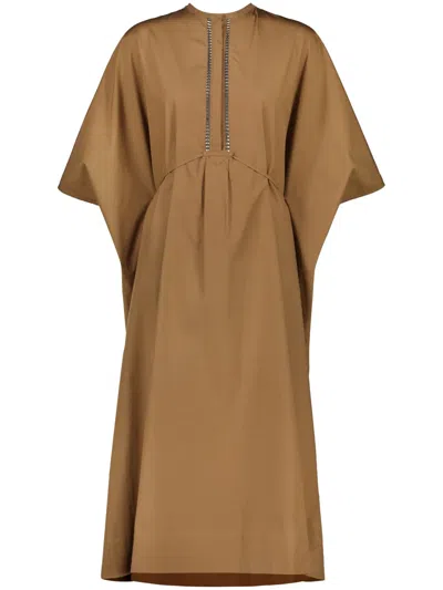 Yves Salomon Poplin Kaftan Dress In Brown