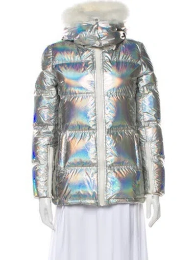 Pre-owned Yves Salomon Printed Down Jacket In Blue