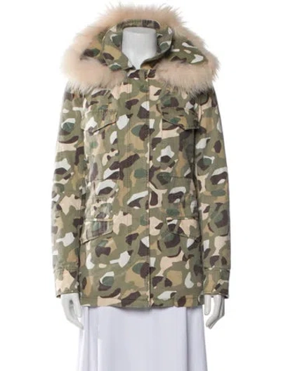 Pre-owned Yves Salomon Printed Down Jacket In Green