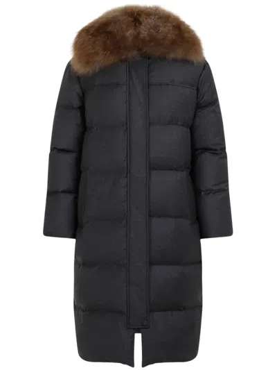 Yves Salomon Quilted Coat In Black