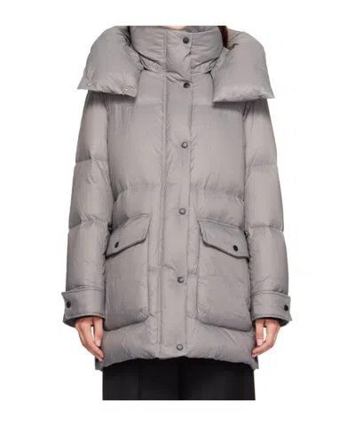 Yves Salomon Quilted Hooded Down Jacket In Gray