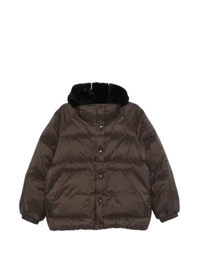 Yves Salomon Quilted Hooded Jacket In Brown