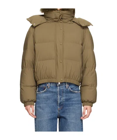 Yves Salomon Quilted Zipper Down Jacket In Green