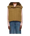 Yves Salomon Quilted Zipper Down Vest In Brown