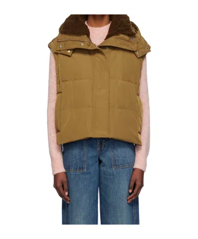 Yves Salomon Quilted Zipper Down Vest In Nuts