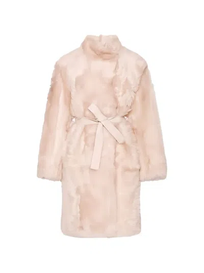Yves Salomon Reversible Belted Coat In Pink