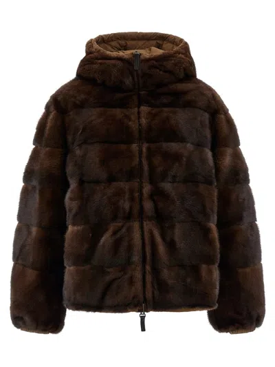 Yves Salomon Reversible Fur In Brown