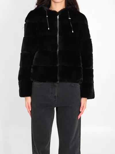 Yves Salomon Reversible Green Fur In Black