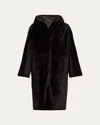 Yves Salomon Reversible Hooded Shearling Coat In Cacao