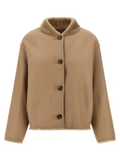 Yves Salomon Reversible Jacket Fur Beige In Brown