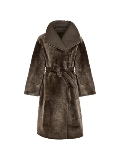 Yves Salomon Reversible Lacon Shearling Coat In Brown
