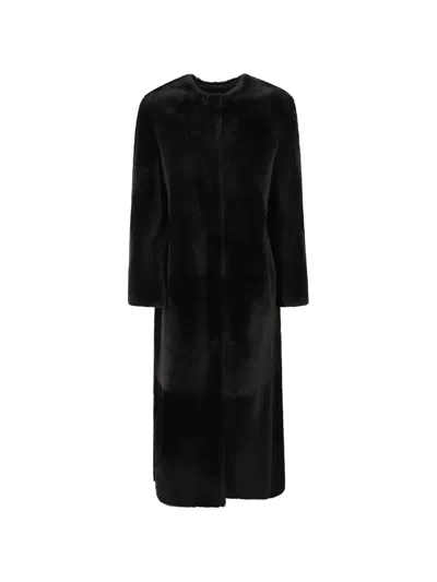 Yves Salomon Reversible Leather Coat In Black