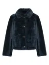 Yves Salomon Reversible Merino Lambskin Jacket In Blue