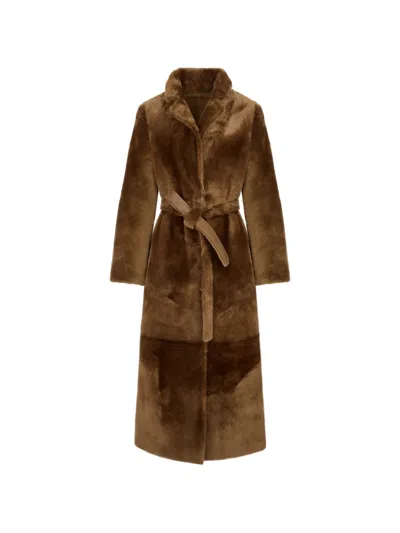 Yves Salomon Reversible Shearling Coat In Brown